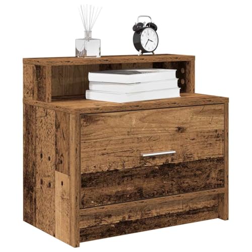 QJBSAVVA Nachttisch mit Schublade Altholz-Optik 51x31x47 cm Stauraum Schlafzimmer Kommode Modernes Design von QJBSAVVA