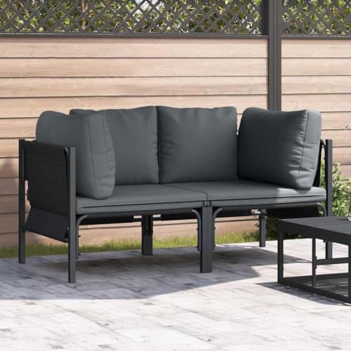 QJBSAVVA Outdoor Gartensofa Set Anthrazit 160 x 80 x 71 cm mit Kissen 2 Sitzer Ecksofa aus pulverbeschichtetem Stahl robust und wetterfest für Balkon Terrasse Garten Lounge von QJBSAVVA