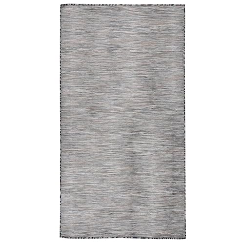 QJBSAVVA Outdoor Teppich Flachgewebe 80x150 cm Braun und Blau Witterungsbeständig für Terrasse Balkon und Wohnzimmer von QJBSAVVA