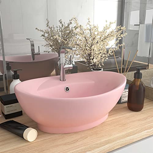QJBSAVVA Ovales Waschbecken Mattrosa 58,5x39 cm Keramik Überlauf Premium Oberfläche Modernes Design Elegant für Badezimmer Gästetoilette von QJBSAVVA
