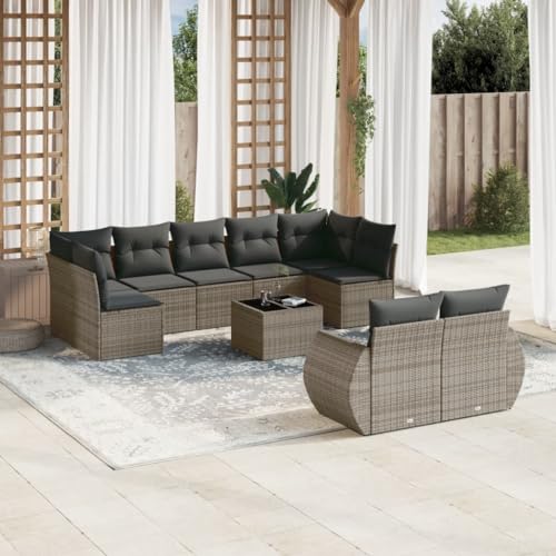 QJBSAVVA Poly Rattan Gartensofa Lounge Set 10 TLG. Sofa Ecksofa Mittelsofa Couch mit Armlehnen Glastisch & grauen waschbaren Kissen modulares Outdoor Möbel für Terrasse Balkon Garten QJBSAVVA Poly Rattan Gartensofa Lounge Set 10 TLG. Sofa Ecksofa Mittelsofa Couch mit Armlehnen Glastisch & grauen waschbaren Kissen modulares Outdoor Möbel für Terrasse Balkon Garten von QJBSAVVA