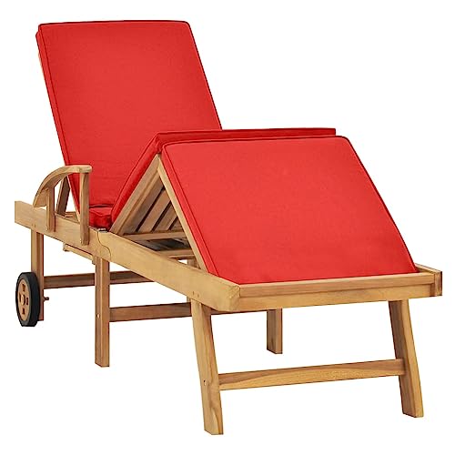 QJBSAVVA Poolliege Campingstuhl Relax Gartenstuhl Loungesessel Outdoor - Sonnenliege mit Auflage Massivholz Teak Rot für Garden Beach Garten Lounge von QJBSAVVA