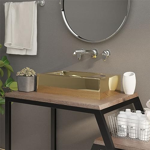 QJBSAVVA Quadratisches Waschbecken aus Keramik Gold 49 x 25 x 15 cm Modernes Aufsatzwaschbecken mit Überlauf und Hochglanz Finish für Badezimmer Waschraum und Schminkraum QJBSAVVA Quadratisches Waschbecken aus Keramik Gold 49 x 25 x 15 cm Modernes Aufsatzwaschbecken mit Überlauf und Hochglanz Finish für Badezimmer Waschraum und Schminkraum von QJBSAVVA