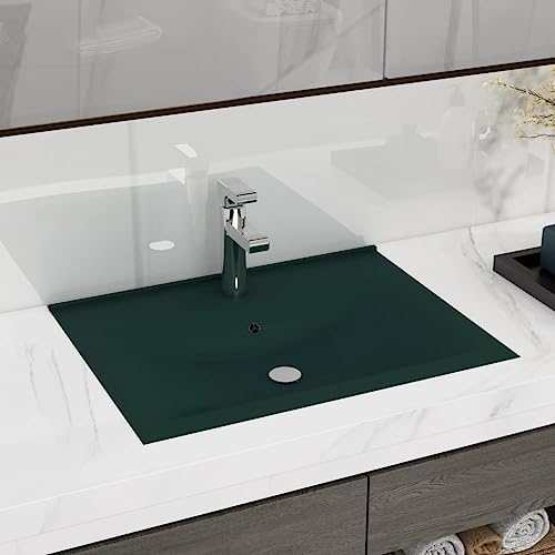 QJBSAVVA Rechteckiges Waschbecken Matt Dunkelgrün 60x46 cm Keramikbecken mit Überlaufloch Modernes Design für Badezimmer Waschraum und Kosmetikbereich QJBSAVVA Rechteckiges Waschbecken Matt Dunkelgrün 60x46 cm Keramikbecken mit Überlaufloch Modernes Design für Badezimmer Waschraum und Kosmetikbereich von QJBSAVVA