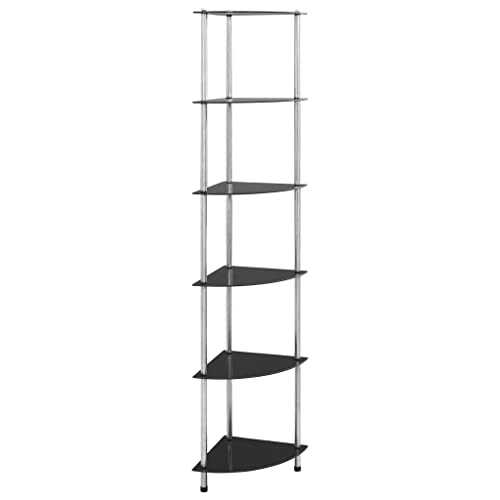 QJBSAVVA Regal, Standregal Schwerlastregal Vorratsschrank Eckregal Stehend Geeignet für Wohnzimmer Büro Flur Kellerraum mit 6 Ablagen Schwarz 30x30x160 cm Hartglas von QJBSAVVA