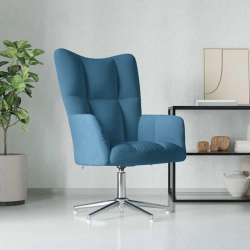 QJBSAVVA Relaxsessel Blau Samt Moderner Drehsessel mit 360 Grad Drehfunktion und Schaumstoffpolsterung Bequem für Wohnzimmer Schlafzimmer und Balkon von QJBSAVVA