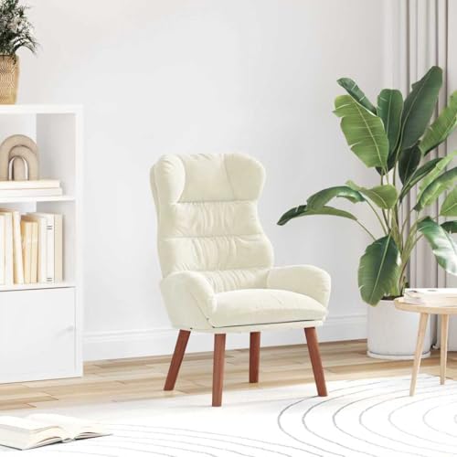 QJBSAVVA Relaxsessel Creme Samt Moderner Gepolsterter Sessel mit Ergonomischer Rückenlehne Weiche Armlehnen für Wohnzimmer Schlafzimmer und Balkon von QJBSAVVA