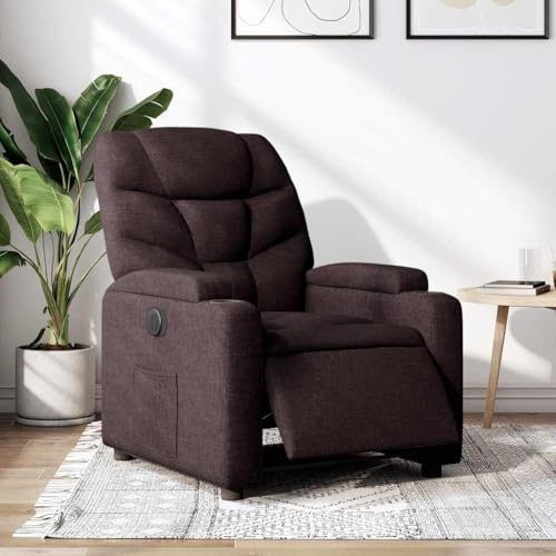 QJBSAVVA Relaxsessel Elektrisch Dunkelbraun Stoff Fernsehsessel mit Liegefunktion Bequemer Loungesessel für Wohnzimmer Schlafzimmer und Balkon von QJBSAVVA