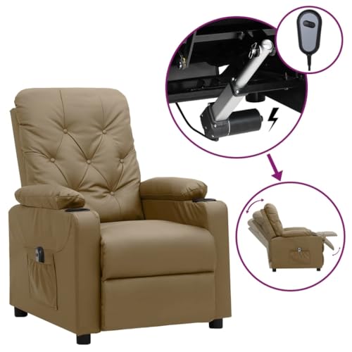 QJBSAVVA Relaxsessel Elektrisch in Cappuccino-Braun Kunstleder mit Liegefunktion Fernbedienung Bequemer Fernsehsessel für Wohnzimmer Schlafzimmer und Balkon von QJBSAVVA