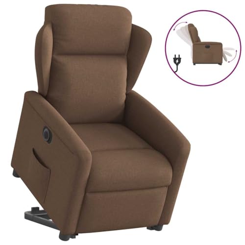 QJBSAVVA Relaxsessel Elektrisch mit Aufstehhilfe und Liegefunktion Braun Stoff Bequemer Loungesessel für Wohnzimmer Schlafzimmer und Balkon von QJBSAVVA