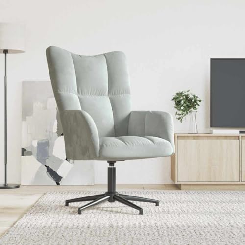 QJBSAVVA Relaxsessel Hellgrau Samt Moderner Drehsessel mit 360° Drehfunktion und Schaumstoffpolsterung Bequemer Loungesessel für Wohnzimmer Schlafzimmer und Balkon von QJBSAVVA