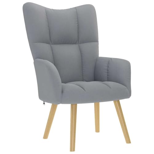 QJBSAVVA Relaxsessel Hellgrau aus strapazierfähigem Polyester Stoff mit Holz Metall Gestell Bequem für Wohnzimmer Schlafzimmer und Balkon 61.5 x 69 x 95.5 cm von QJBSAVVA