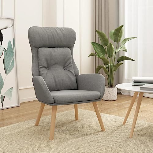 QJBSAVVA Relaxsessel Hellgrau aus weichem Polyester Stoff mit Metallrahmen und Massivholz Beinen Bequemer Loungesessel für Wohnzimmer Schlafzimmer und Balkon 70 x 77 x 94 cm von QJBSAVVA