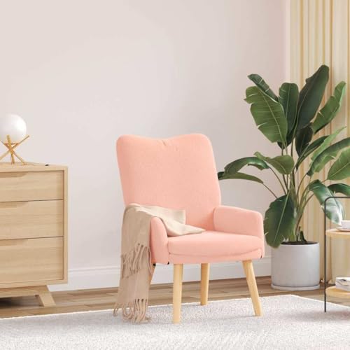 QJBSAVVA Relaxsessel Rosa Wollähnlicher Stoff Ergonomischer Loungesessel mit Holzbeinen 63 x 67 x 94 cm Bequemer Lesesessel für Wohnzimmer Schlafzimmer und Balkon von QJBSAVVA