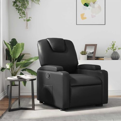 QJBSAVVA Relaxsessel Schwarz Kunstleder mit Manueller Liegefunktion Bequemer Loungesessel für Wohnzimmer Schlafzimmer und Balkon von QJBSAVVA
