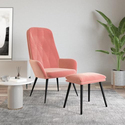 QJBSAVVA Relaxsessel mit Fußhocker Rosa Samt Gemütlicher Sessel mit Metallgestell und Schaumstofffüllung Bequemer Loungesessel für Wohnzimmer Schlafzimmer und Balkon von QJBSAVVA