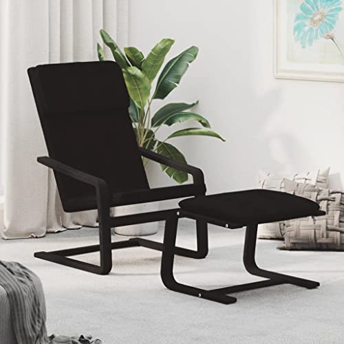 QJBSAVVA Relaxsessel mit Fußhocker Schwarz Stoff Gemütlicher Sessel für Wohnzimmer Schlafzimmer und Balkon Robustes Design mit Massivem Birkenholzrahmen von QJBSAVVA