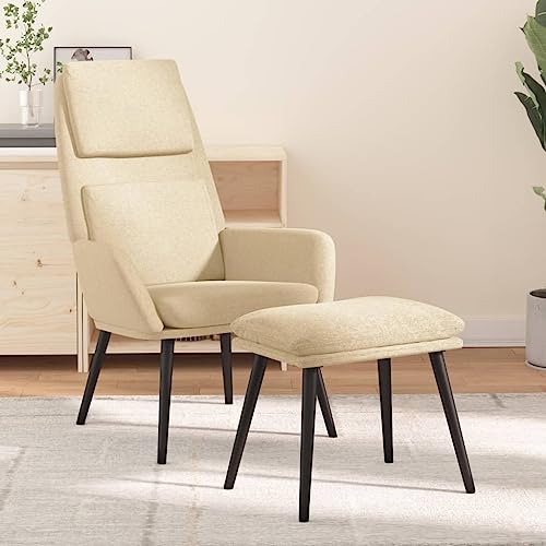 QJBSAVVA Relaxsessel mit Hocker Creme Stoff Bequemer Wohnzimmersessel mit Atmungsaktivem Polyester und Metallgestell 70 x 77 x 98 cm für Wohnzimmer Schlafzimmer und Balkon von QJBSAVVA