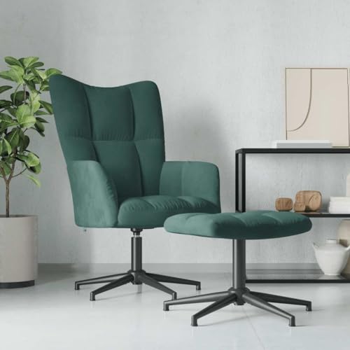 QJBSAVVA Relaxsessel mit Hocker Dunkelgrün Moderner Drehsessel aus Samt mit 360 Grad Drehfunktion und weicher Polsterung für Wohnzimmer Schlafzimmer und Balkon von QJBSAVVA