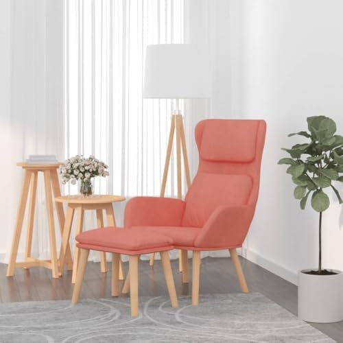QJBSAVVA Relaxsessel mit Hocker Rosa Samt Bequemer Lounge Sessel für Wohnzimmer Schlafzimmer und Balkon mit Robustem Metallgestell von QJBSAVVA