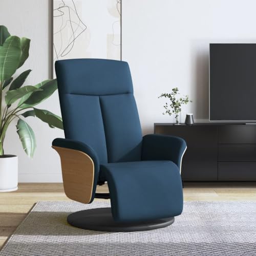 QJBSAVVA Relaxsessel mit Liegefunktion 360° Drehbar Blauer Stoffbezug Bequemer Wohnzimmer Sessel mit Verstellbarer Rückenlehne für Schlafzimmer und Balkon von QJBSAVVA
