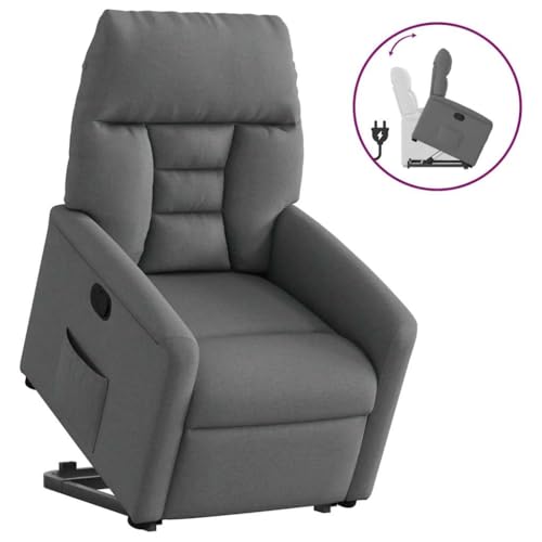QJBSAVVA Relaxsessel mit elektrischer Aufstehhilfe Dunkelgrau Stoff 72 x 90 x 99 cm Manuelle Liegefunktion bis 135° Bequeme Polsterung & Getränkehalter für Wohnzimmer Schlafzimmer und Balkon von QJBSAVVA