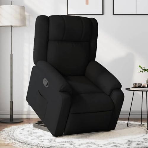 QJBSAVVA Relaxsessel mit elektrischer Aufstehhilfe Schwarz Stoff Bequemer Loungesessel mit manueller Liegefunktion und praktischer Seitentasche für Wohnzimmer Schlafzimmer und Balkon von QJBSAVVA