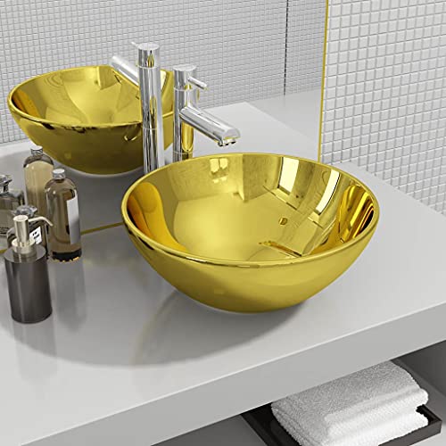 QJBSAVVA Runde Waschbecken Gold Keramik 32,5 cm Aufsatzwaschbecken Modernes Design Hochglanz für Badezimmer Waschraum Schminkraum QJBSAVVA Runde Waschbecken Gold Keramik 32,5 cm Aufsatzwaschbecken Modernes Design Hochglanz für Badezimmer Waschraum Schminkraum von QJBSAVVA