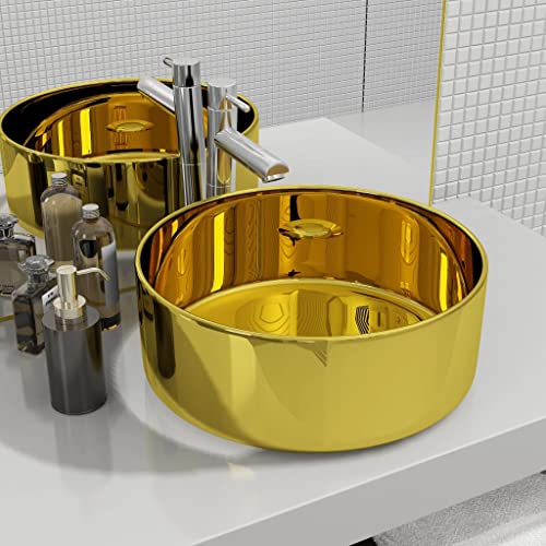 QJBSAVVA Runde Waschbecken Keramik Golden 40 cm Ø Aufsatzwaschbecken Modernes Design Einfache Reinigung Glänzende Oberfläche für Badezimmer Waschraum Schminkraum QJBSAVVA Runde Waschbecken Keramik Golden 40 cm Ø Aufsatzwaschbecken Modernes Design Einfache Reinigung Glänzende Oberfläche für Badezimmer Waschraum Schminkraum von QJBSAVVA