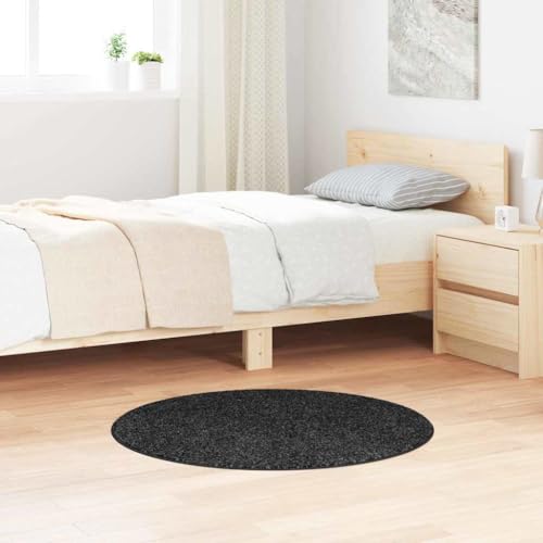 QJBSAVVA Rundteppich Dunkelgrau Ø90 cm Moderner Polyester Teppich mit Rutschfester Unterlage für Wohnzimmer Schlafzimmer und Flur von QJBSAVVA