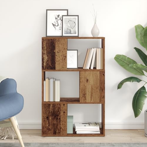 QJBSAVVA Rustikaler TV Schrank Lowboard Fernsehtisch aus Holzwerkstoff Braun Verwittert 60x24x94 cm mit 6 Regalen offenes Design für Wohnzimmer Stauraum Lösung von QJBSAVVA