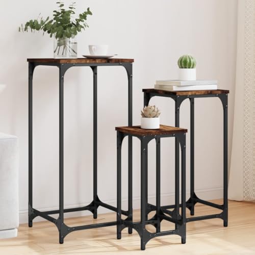 QJBSAVVA Satztische 3 STK. Räuchereiche Beistelltisch Set aus Holzwerkstoff und Metall Verschachtelbar für Wohnzimmer Schlafzimmer und Büro 37 x 37 x 80 cm QJBSAVVA Satztische 3 STK. Räuchereiche Beistelltisch Set aus Holzwerkstoff und Metall Verschachtelbar für Wohnzimmer Schlafzimmer und Büro 37 x 37 x 80 cm von QJBSAVVA