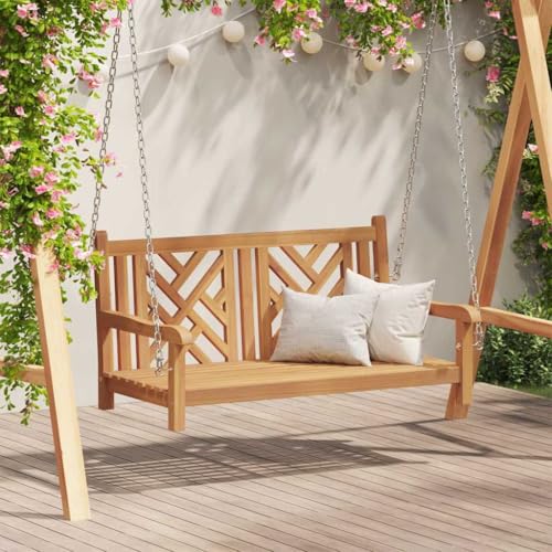 QJBSAVVA Schaukelbank aus massivem Teakholz 114 x 60 x 64 cm Rustikale Gartenbank mit ergonomischem Design für Terrasse Balkon und Garten von QJBSAVVA