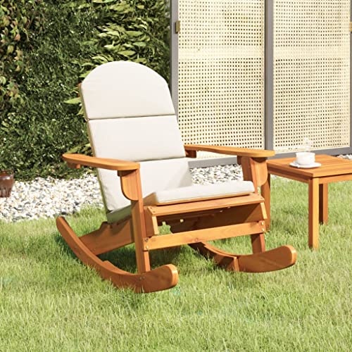 QJBSAVVA Schaukelstuhl aus massivem Akazienholz im Adirondack Stil mit Kissen Bequemer Loungesessel für Garten Terrasse und Balkon 75 x 105 x 90 cm von QJBSAVVA