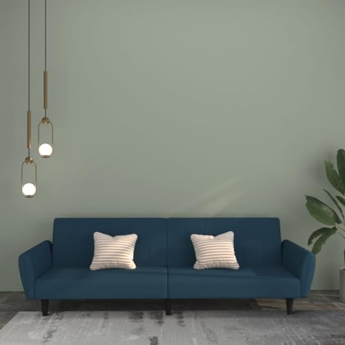 QJBSAVVA Schlafsofa 2 Sitzer Blau Samt mit ausziehbarer Schlaffunktion und bequemer Rückenlehne 220 x 84 5 x 69 cm Modernes Design für Wohnzimmer Gästezimmer und kleine Räume von QJBSAVVA