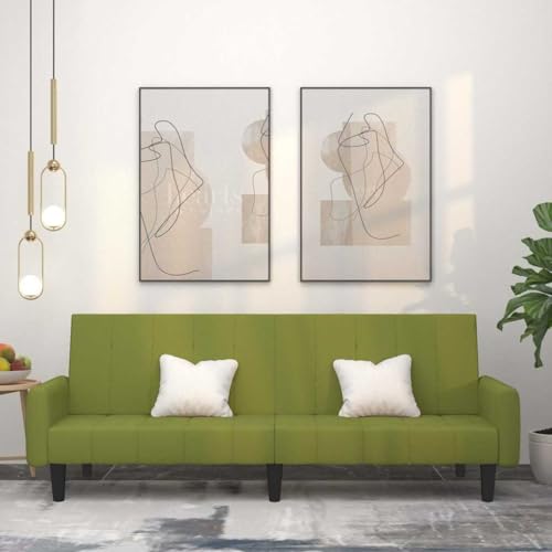 QJBSAVVA Schlafsofa 2 Sitzer Hellgrün Samt Sofa Couch mit Schlaffunktion und Ausziehbares Gästebett für Wohnzimmer Büro oder kleine Räume von QJBSAVVA