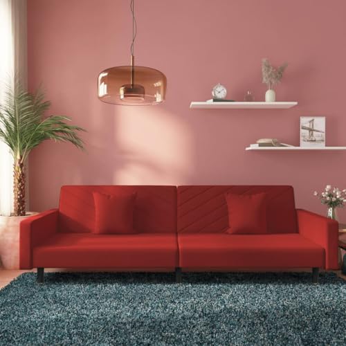 QJBSAVVA Schlafsofa 2 Sitzer Weinrot Samt Ausziehbares Sofabett mit 2 Kissen Bequem und Platzsparend für Wohnzimmer Gästezimmer und Büro von QJBSAVVA