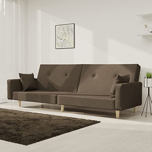 QJBSAVVA Schlafsofa 2 Sitzer mit 2 Kissen Taupe Stoff Sofa Couch mit Schlaffunktion und Ausziehbares Gästebett für Wohnzimmer Büro oder kleine Räume von QJBSAVVA