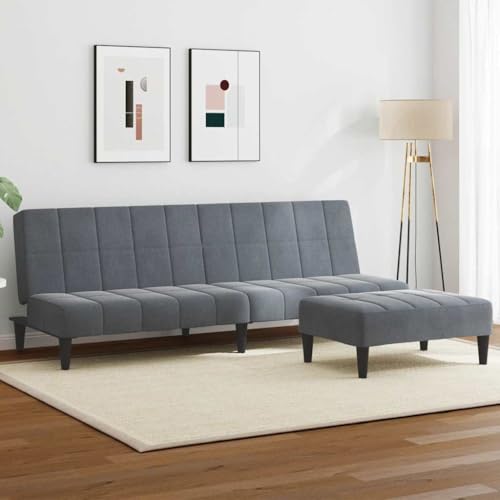 QJBSAVVA Schlafsofa 2 Sitzer mit Fußhocker Dunkelgrau Samt Ausziehbares Gästebett mit 2 in 1 Funktion für Wohnzimmer Büro und kleine Räume von QJBSAVVA