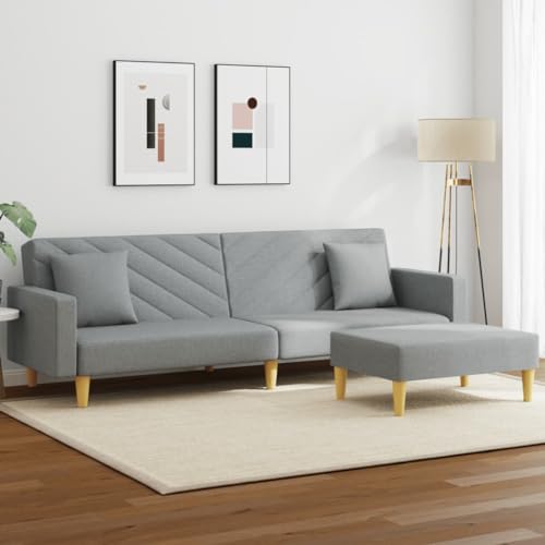 QJBSAVVA Schlafsofa 2 Sitzer mit Fußhocker Hellgrau Stoff Ausziehbares Gästebett mit Verstellbarer Rückenlehne und 2 Kissen 220 cm Langlebiges Polyester für Wohnzimmer und Gästezimmer von QJBSAVVA