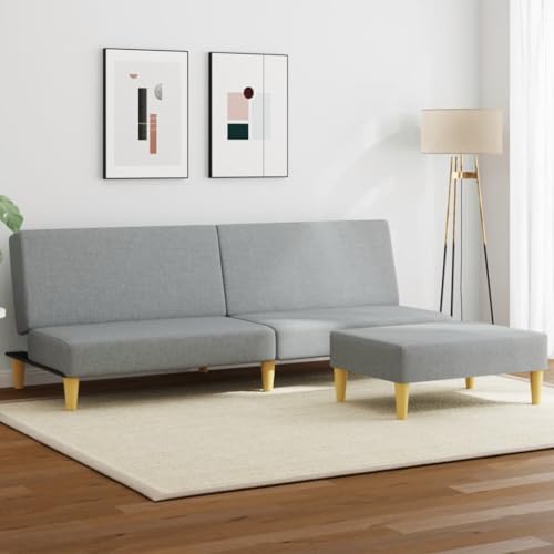 QJBSAVVA Schlafsofa 2 Sitzer mit Fußhocker Hellgrau Stoff Ausziehbares Gästebett mit Verstellbarer Rückenlehne und Atmungsaktivem Polyester 200 x 84 5 cm für Wohnzimmer und Gästezimmer von QJBSAVVA