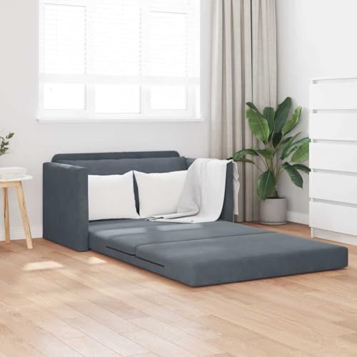QJBSAVVA Schlafsofa 2 in 1 Dunkelgrau Velvet 124x204x61 cm Modernes Design mit Schlaffunktion und Robuster Polyester Stoff für Wohnzimmer Gästezimmer oder Balkon von QJBSAVVA