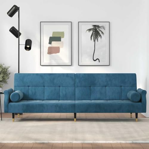 QJBSAVVA Schlafsofa Blau Samt 216 cm Breite Verstellbare Rückenlehne Bequemes Gästebett mit Chesterfield Design für Wohnzimmer und Gästezimmer von QJBSAVVA