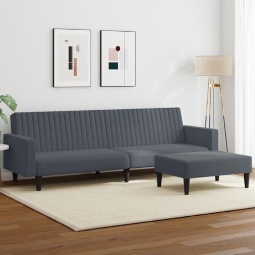 QJBSAVVA Schlafsofa Dunkelgrau Samt 2 in 1 Funktion als Sofa und Doppelbett mit Fußhocker 220 cm Breite Weicher Polyester Samt Bequem für Wohnzimmer und Gästezimmer von QJBSAVVA