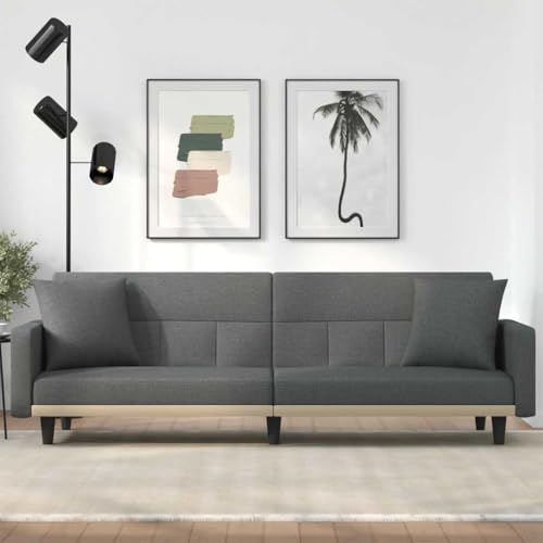 QJBSAVVA Schlafsofa Dunkelgrau aus strapazierfähigem Polyester mit Verstellbarer Rückenlehne 220 x 89 x 70 cm Bequemes Gästebett und Lounge Sofa für Wohnzimmer und Gästezimmer von QJBSAVVA