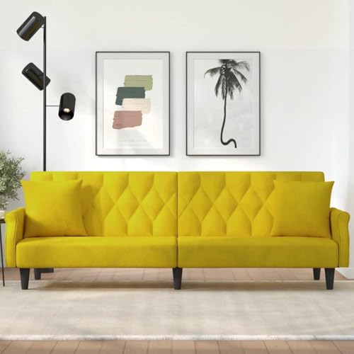 QJBSAVVA Schlafsofa Gelb Samt 216 cm Ausziehbares Sofa mit Verstellbarer Rückenlehne Bequemes Gästebett für Wohnzimmer und Gästezimmer von QJBSAVVA