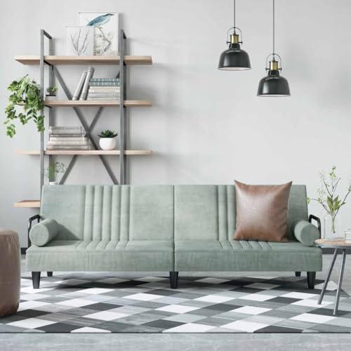 QJBSAVVA Schlafsofa Hellgrau Samt 200 cm Breite Ausziehbares Gästebett mit Verstellbarer Rückenlehne Bequemes Sofa für Wohnzimmer und Gästezimmer von QJBSAVVA