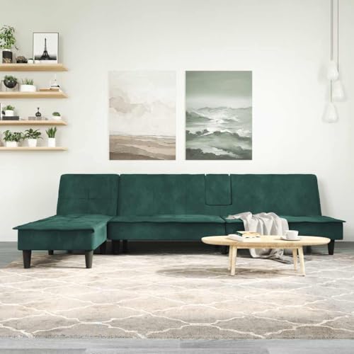 QJBSAVVA Schlafsofa L Form Dunkelgrün 255x140x70 cm Samt Ausziehbares Gästebett mit USB Anschlüssen Bequemes Sofa für Wohnzimmer und Gästezimmer von QJBSAVVA