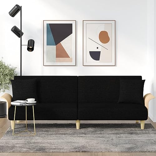 QJBSAVVA Schlafsofa Schwarz Stoff 224 cm Breite mit Verstellbarer Rückenlehne Bequemes Gästebett und Sitzgelegenheit für Wohnzimmer und Gästezimmer von QJBSAVVA