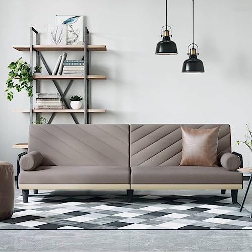 QJBSAVVA Schlafsofa Taupe Stoff 205 cm Breite Ausziehbares Gästebett mit Verstellbarer Rückenlehne Bequeme Schlafcouch für Wohnzimmer und Gästezimmer von QJBSAVVA